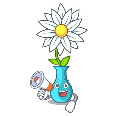 Güzel çizgi film vektör çizim buket ile megafon vazo