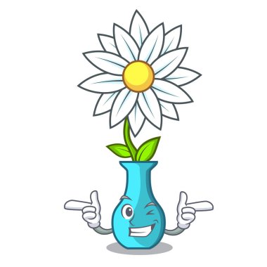 Wink karakter karikatür cam vazo çiçekleri vektör çizim ile