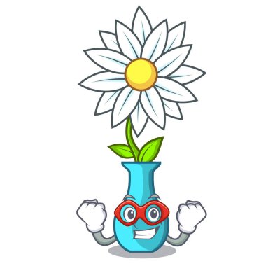 Süper kahraman karakter karikatür cam vazo çiçekleri vektör çizim ile