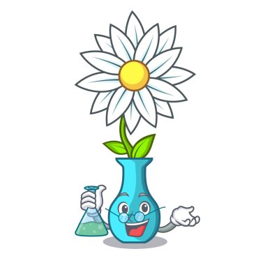 Profesör karakter karikatür cam vazo çiçekleri vektör çizim ile