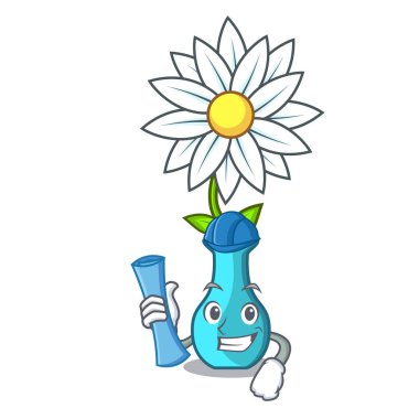 Mimar karakter karikatür cam vazo çiçekleri vektör çizim ile