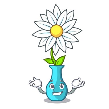 Sırıtan karakter karikatür cam vazo çiçekleri vektör çizim ile