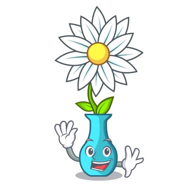 Karakter karikatür cam vazo çiçekleri ile vektör çizim sallayarak