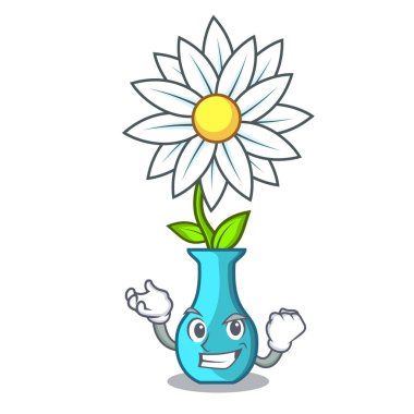 Başarılı karakter karikatür cam vazo çiçekleri vektör çizim ile