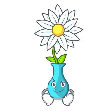 Smirking karakter karikatür cam vazo çiçekleri vektör çizim ile