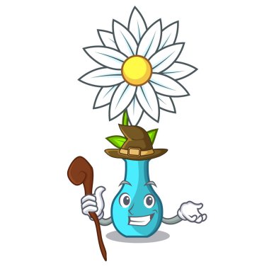 Cadı modern fabrikasında bir cam vazo karikatür vektör çizim