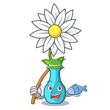 Bir cam vazo karikatür vektör çizim modern fabrikasında Balık tutma