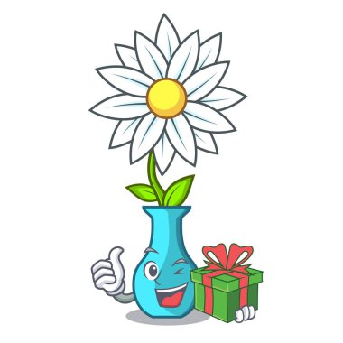 İle hediye bir cam vazo karikatür vektör çizim modern bitki