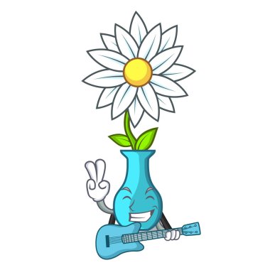 İle gitar bir cam vazo karikatür vektör çizim modern bitki