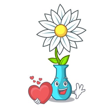 İle kalp bir cam vazo karikatür vektör çizim modern bitki