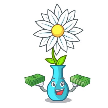 İle para bir cam vazo karikatür vektör çizim modern bitki