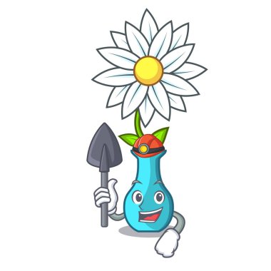 Madenci bir cam vazo karikatür vektör çizim modern fabrikasında