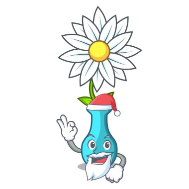 Santa maskot güzel vazo karikatür vektör çizim çiçek