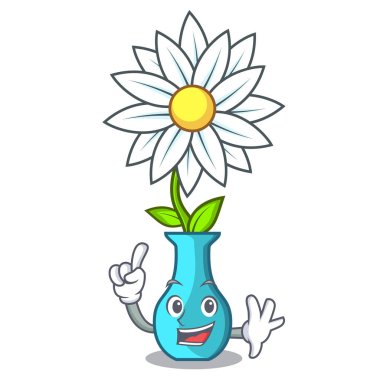 Parmak maskot güzel vazo karikatür vektör çizim çiçek