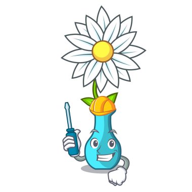 Otomotiv maskot güzel vazo karikatür vektör çizim çiçek