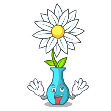 Deli maskot güzel vazo karikatür vektör çizim çiçek