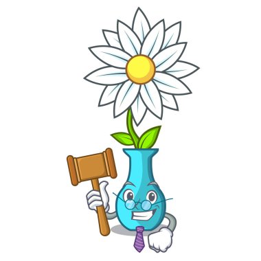 Yargıç maskot güzel vazo karikatür vektör çizim çiçek