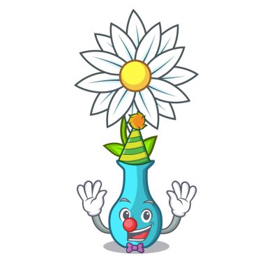 Palyaço maskot güzel vazo karikatür vektör çizim çiçek