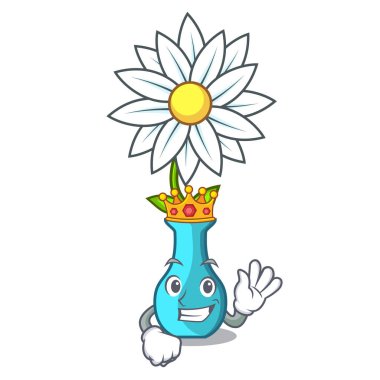 Kral maskot güzel vazo karikatür vektör çizim çiçek