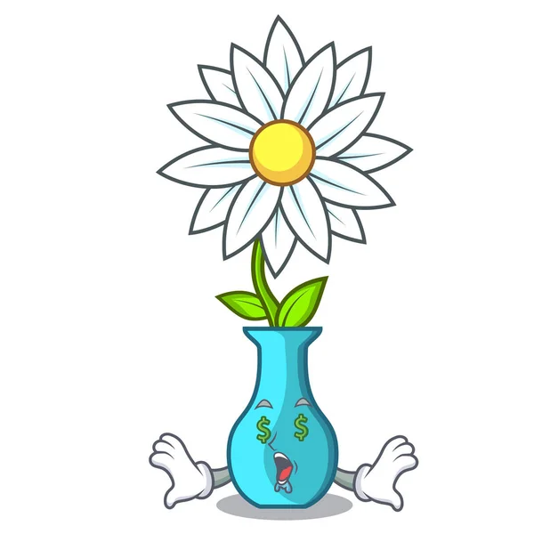 Maskotka Oko Pieniądze Piękny Kwiat Wazonie Kreskówka Wektor Ilustracja — Wektor stockowy