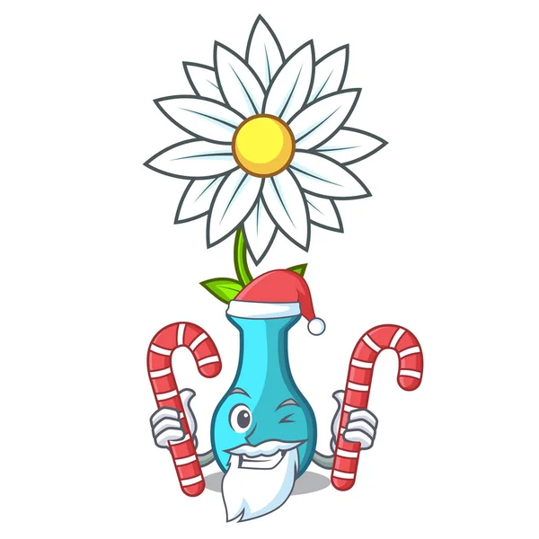 Santa ile şeker maskot güzel vazo karikatür vektör çizim çiçek