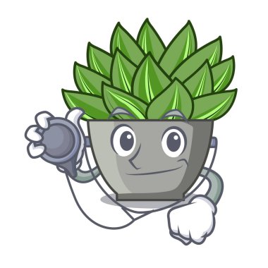Doktor karakter karikatür pot bitki echeveria kaktüs vektör çizim