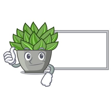 Başparmak yukarıya kurulu karakter karikatür pot bitki echeveria kaktüs vektör çizim ile