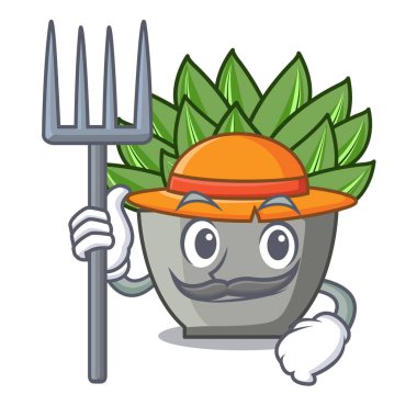 Çiftçi karakter karikatür pot bitki echeveria kaktüs vektör çizim