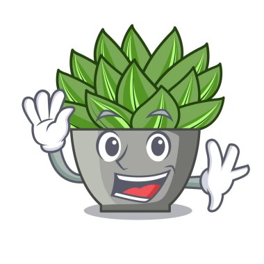 Yeşil echeveria kaktüs karikatür vektör çizim görünümünü sallayarak