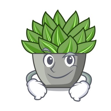 Yeşil echeveria kaktüs karikatür vektör çizim Smirking görünümünü