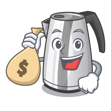 Para çantası elektrik paslanmaz çelik su ısıtıcısı ile karakter vektör çizim üzerinde