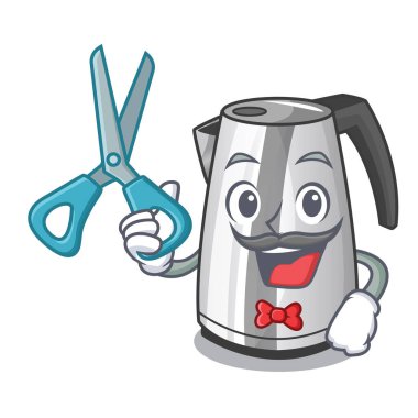 Kuaför elektrik paslanmaz çelik su ısıtıcısı karakter vektör çizim üzerinde