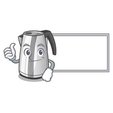 Başparmak yukarıya ile karakter vektör çizim üzerinde kurulu elektrik paslanmaz çelik su ısıtıcısı