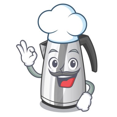 Çizgi film vektör illüstrasyon izole Şef plastik elektrikli su ısıtıcısı