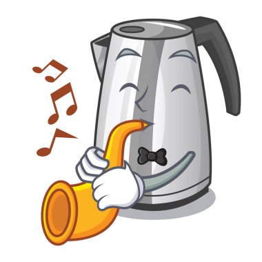 Trompet Mutfak elektrikli su ısıtıcısı ile bir maskot vektör çizim üzerinde