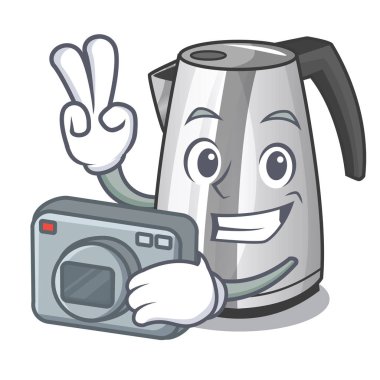 Bir maskot vektör çizim üzerinde fotoğrafçı Mutfak elektrikli su ısıtıcısı
