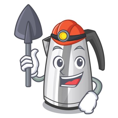 Madenci Mutfak elektrikli su ısıtıcısı bir maskot vektör çizim üzerinde