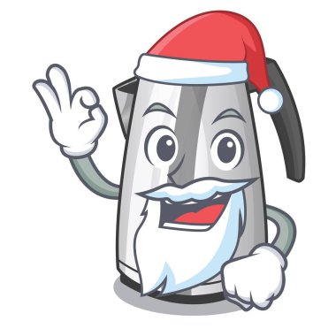 Santa maskot çizgi film ev Mutfak elektrikli su ısıtıcısı vektör çizim