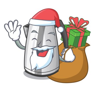 Noel Baba hediye maskot çizgi film ev Mutfak elektrikli su ısıtıcısı vektör çizim ile