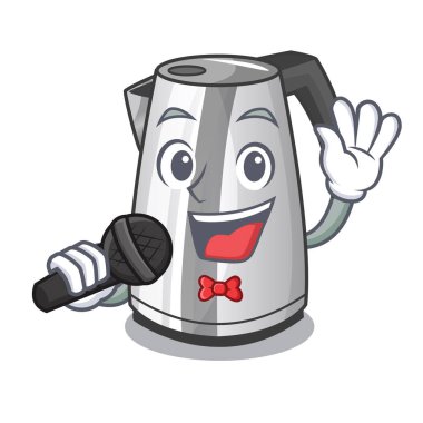 Bir maskot vektör çizim üzerinde şarkı Mutfak elektrikli su ısıtıcısı