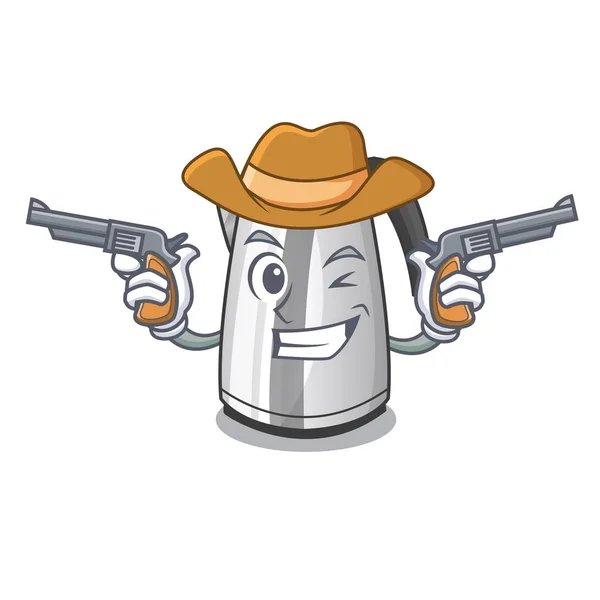 Cowboy Electric Stainless Steel Kettle Character Vector Illustration — Stock Vector