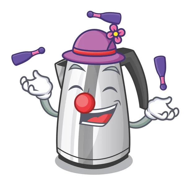 Juggling Mascot Cartoon Household Kitchen Electric Kettle Vector Illustration — Stock Vector