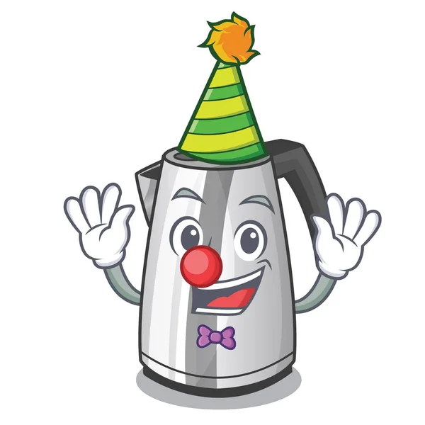 Mascotte Clown Dessin Animé Cuisine Électrique Bouilloire Vecteur Illustration — Image vectorielle