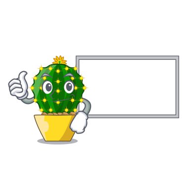 Bir çizgi film pot vektör çizim başparmak yukarıya ile Yönetim Kurulu mammillaria kaktüs dikti