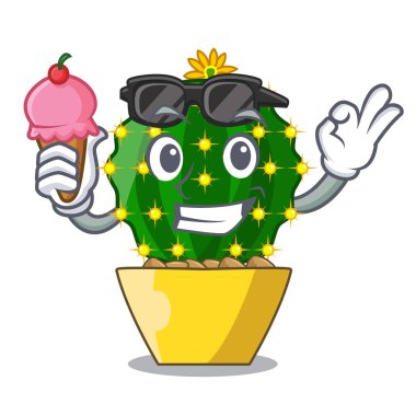 Dondurma karakter mammillaria kaktüs ile kaktüs çiftlik vektör çizim