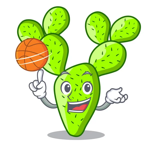 Basketball Opuntia Cactus Isolated Character Cartoon Vector Illustration — Stock Vector