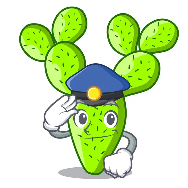 Polizei Opuntia Kaktus Isoliert Auf Charakter Cartoon Vektor Illustration — Stockvektor