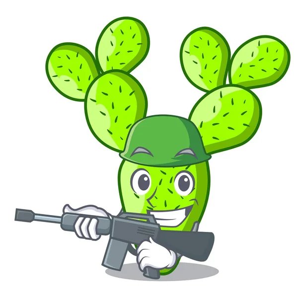 Army Opuntia Cactus Isolated Character Cartoon Vector Illustration — Stock Vector