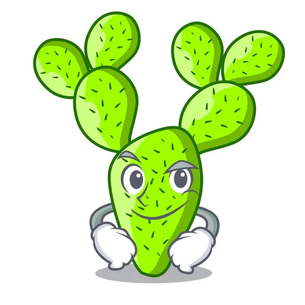 Vigyorgott rajzfilm opuntia kaktusz a sivatagban — Stock Vector