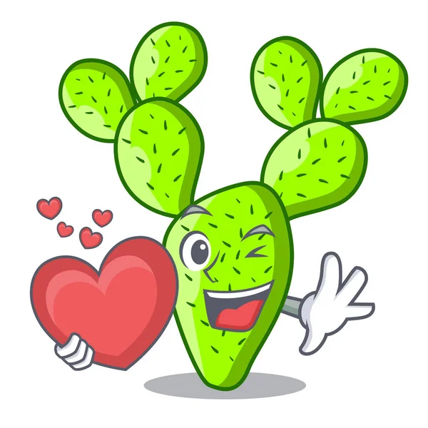 Con Corazón Hermoso Cactus Opuntia Jardín Vector Ilustración — Archivo Imágenes Vectoriales